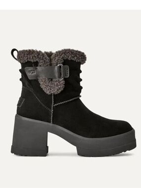 UGG Women's Black Faux-Shearling Platform Ankle Boots